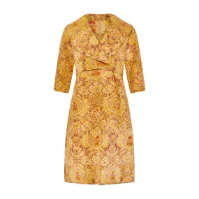 1960s Guy Laroche Haute Couture Silk Heraldic Print Dress Suit
