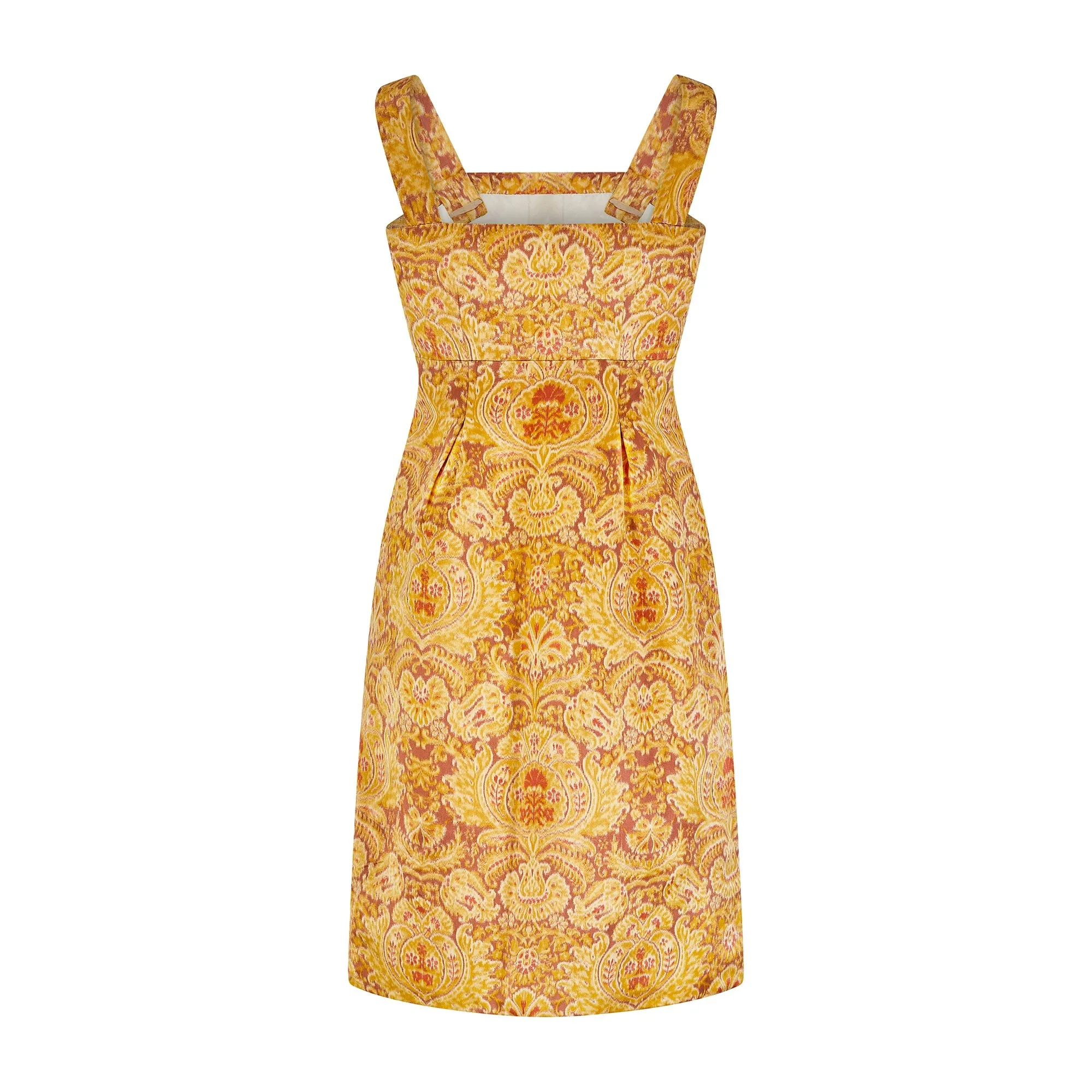 1960s Guy Laroche Haute Couture Silk Heraldic Print Dress Suit