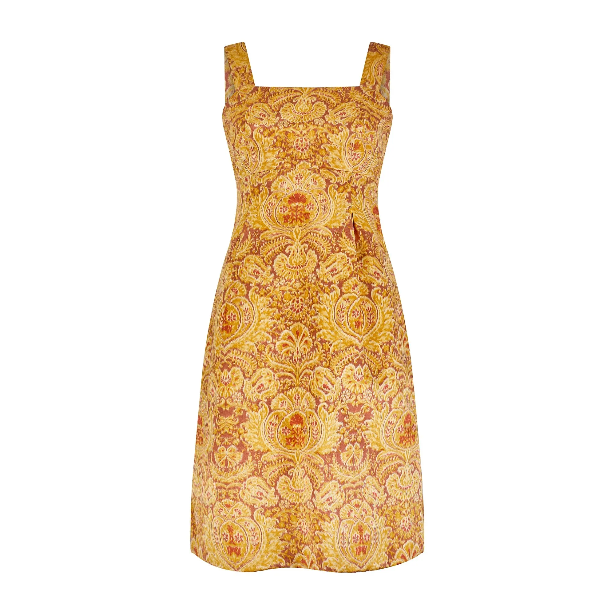 1960s Guy Laroche Haute Couture Silk Heraldic Print Dress Suit