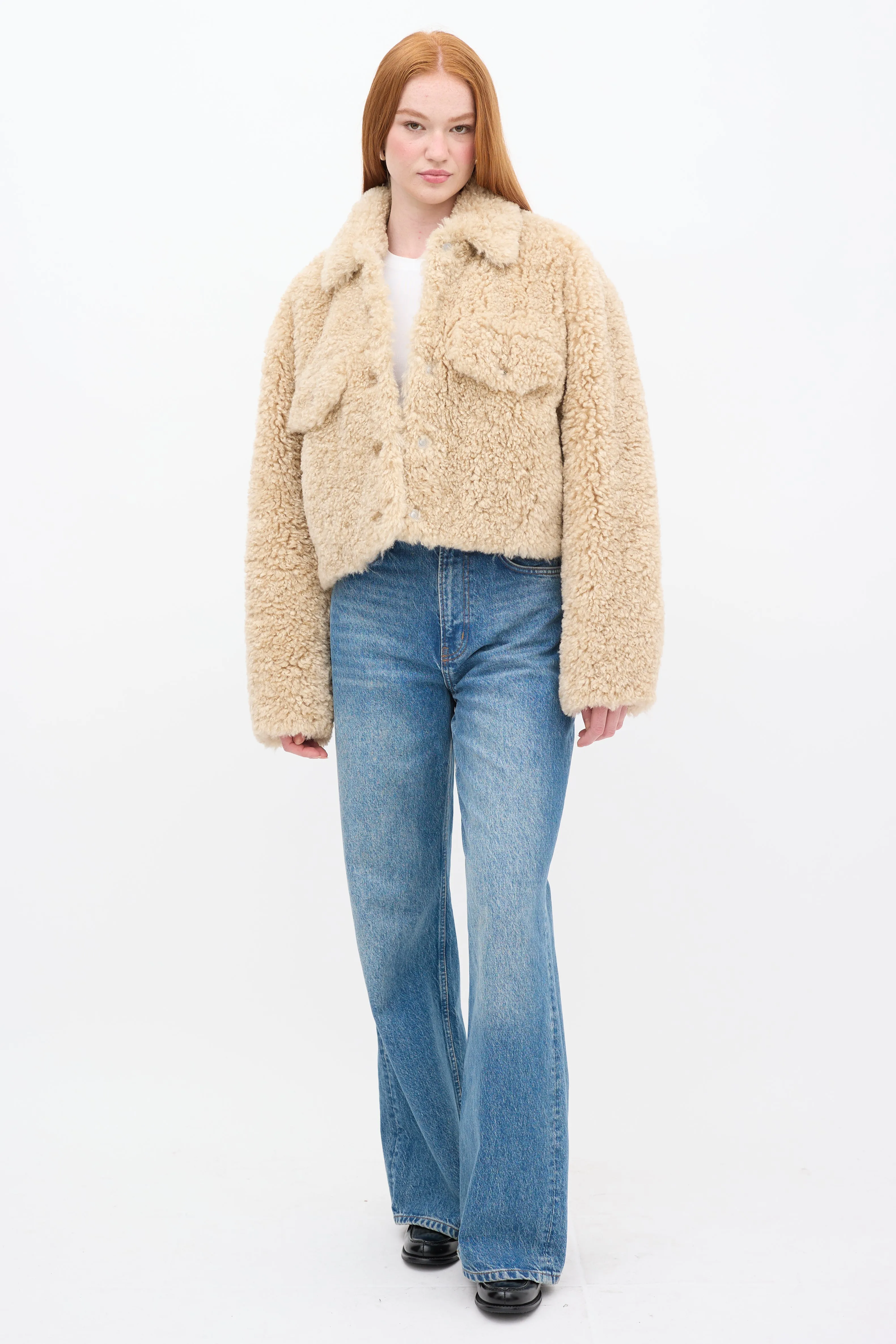 Beige Sherpa Fazia Cropped Jacket