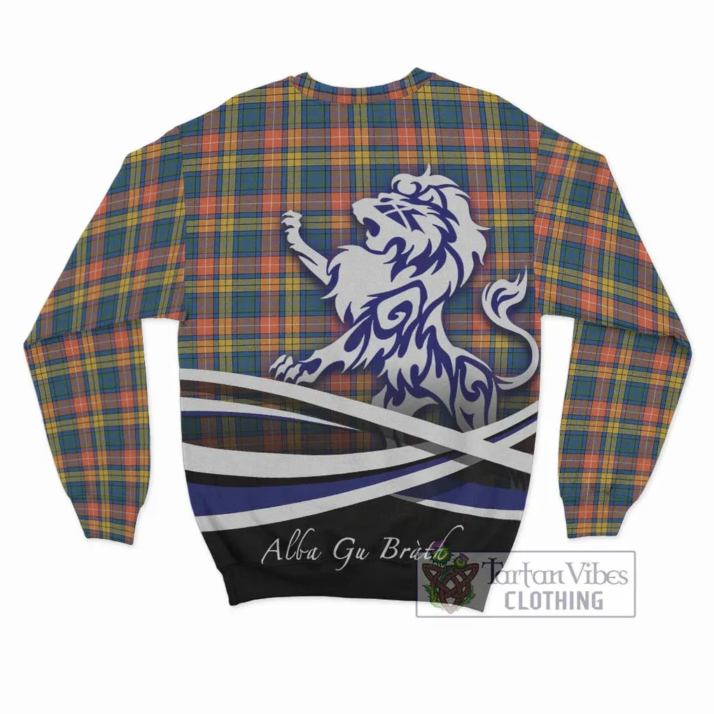 Buchanan Ancient Tartan Sweatshirt with Alba Gu Brath Regal Lion Emblem