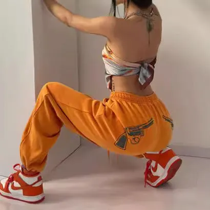 Girlary-shop rainy day outfit New Printed Jazz Hip Hop Sports Pants Women's Hip Hop Loose Ankle-Tied Pants High Waist All-Match Casual Sweatpants Fashion
