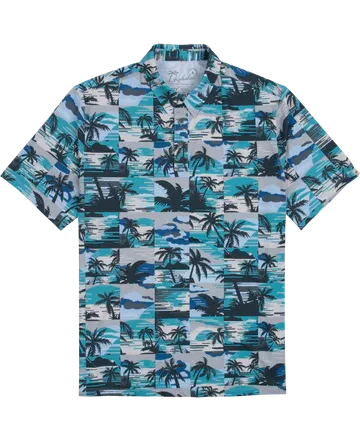 Paradise Grid Knit Polo-Teal