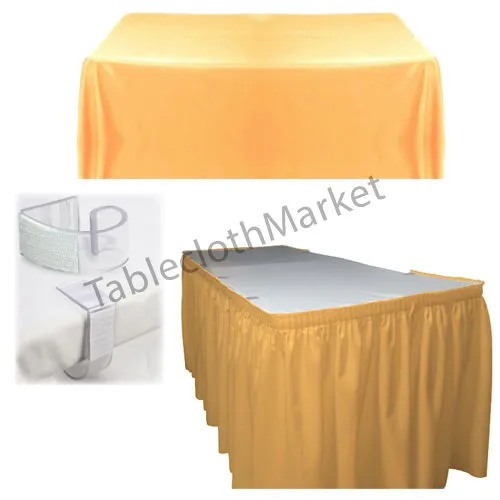 Polyester Pleated Table Set Skirt With Clips 14' Ft.    Clip   Topper Media Day"