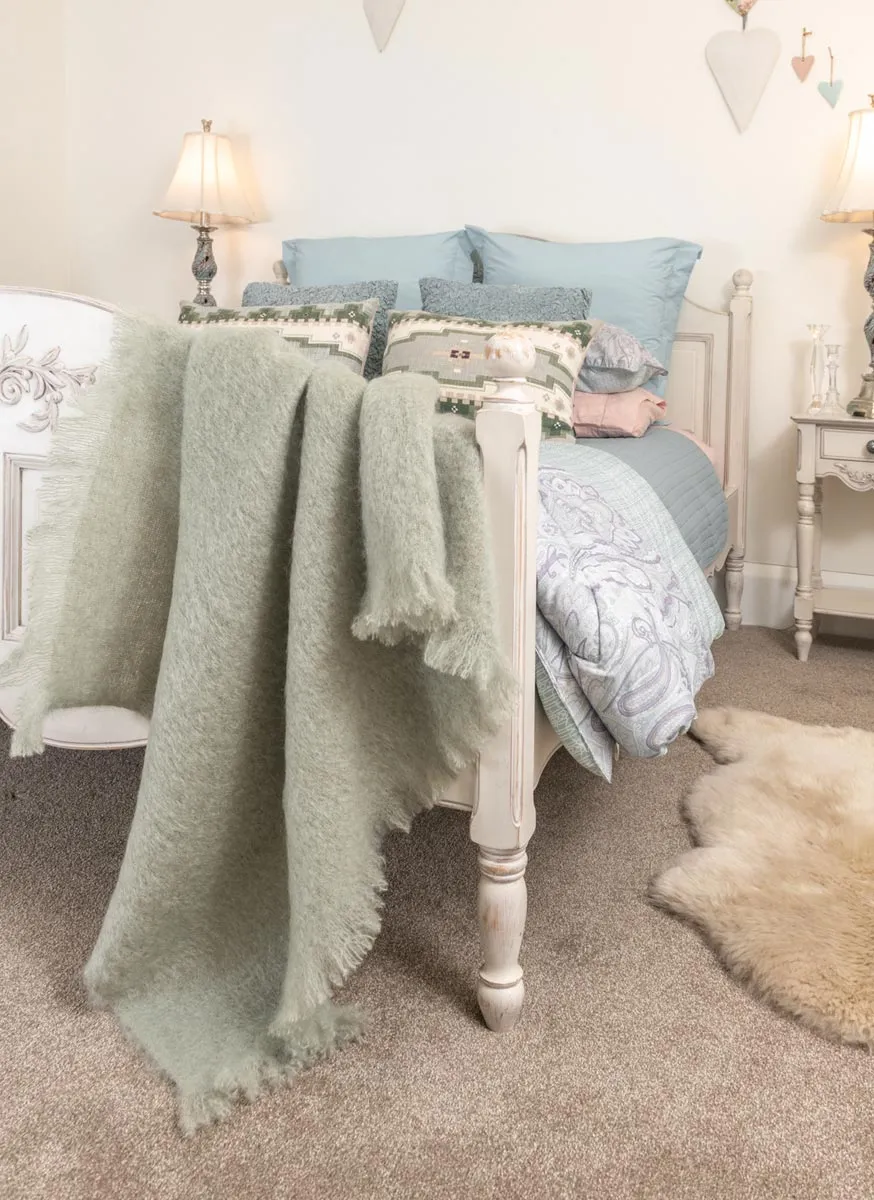Sage Green Mohair Throw Blanket