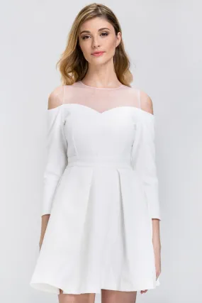 White Off-The-Shoulder Sheer Yoke Skater Mini Dress