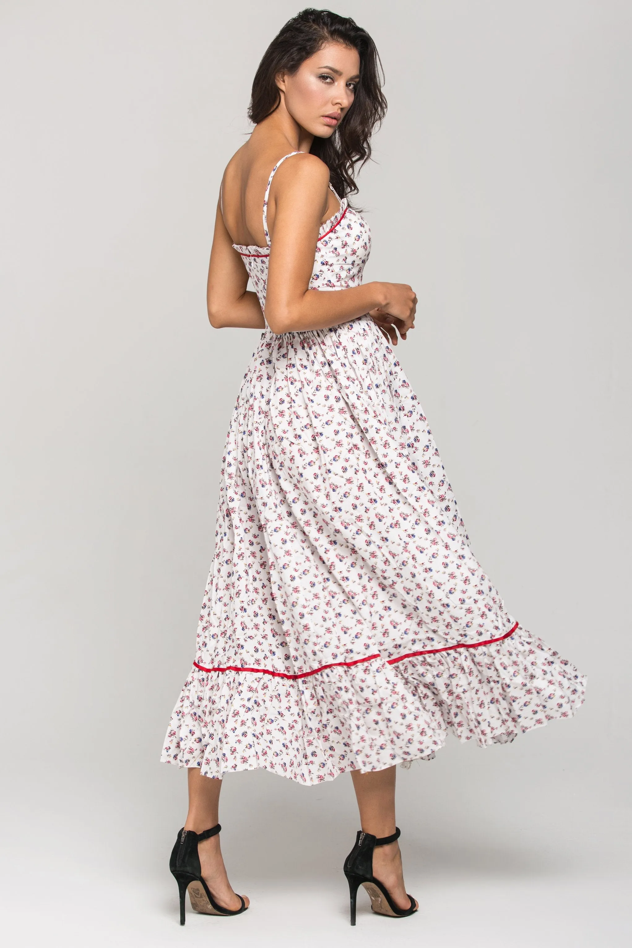 White Vintage Rose Print Maxi Dress