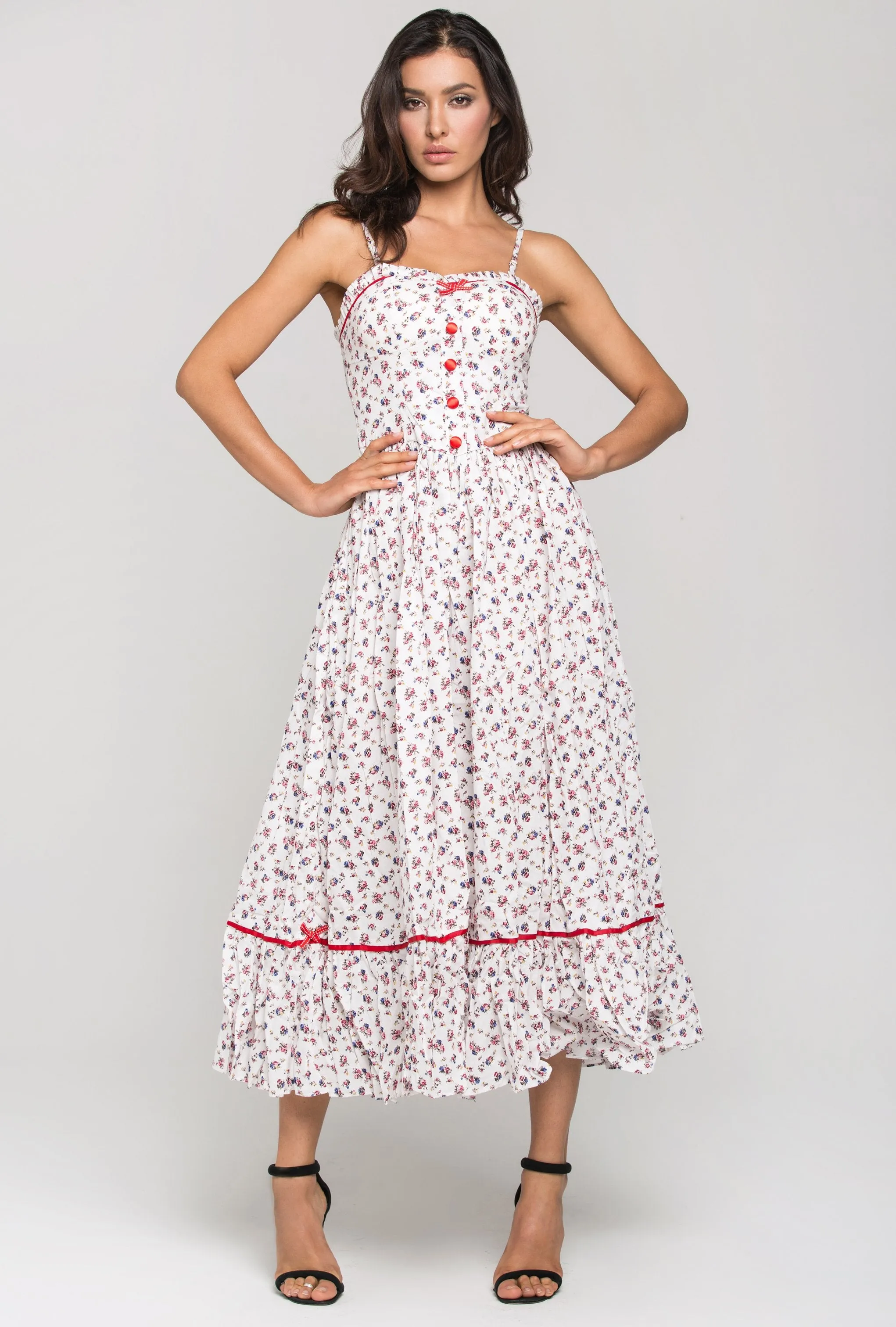 White Vintage Rose Print Maxi Dress