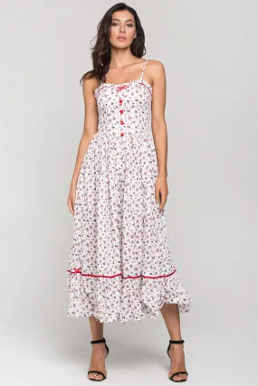 White Vintage Rose Print Maxi Dress